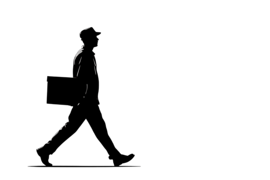 Dynamic silhouette of a person confidently striding forward, embodying progress, ambition, and the journey of achievement in a minimalist, artistic style. - Powered by Adobe