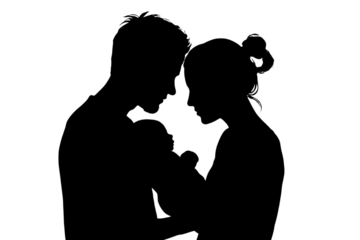 Cherish precious moments with a tender silhouette of a loving family embracing their newborn baby in a heartwarming, intimate embrace