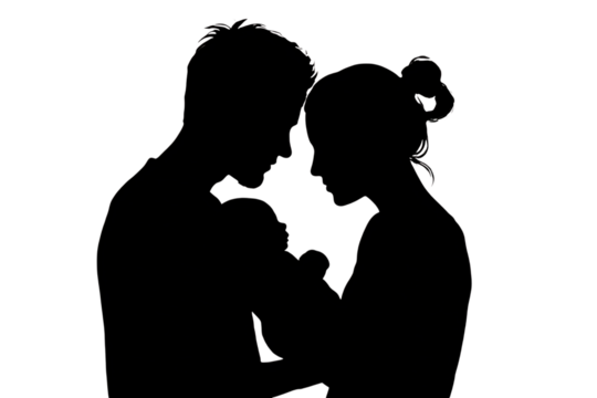 Cherish precious moments with a tender silhouette of a loving family embracing their newborn baby in a heartwarming, intimate embrace - Powered by Adobe