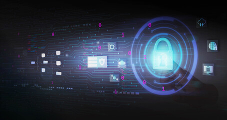 Cyber security and information protection concept. Security of personal and digital data. Computer security system.