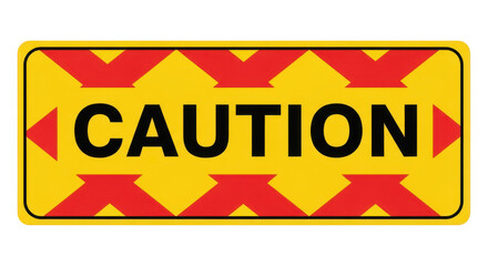 Yellow caution sign with red chevron pattern isolated on transparent background