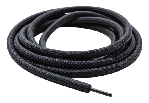 Black Braided Nylon Cable on Transparent Background for Electronics Marketing, Tech Accessories, and Product Design