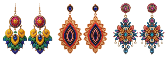 Bohemian Earrings Collection – Colorful Ethnic Jewelry Set with Feather and Mandala Designs for Fashion Catalogs, Accessory Marketing, and Online Boutiques