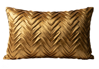 Luxurious textured gold pillow isolated on transparent background