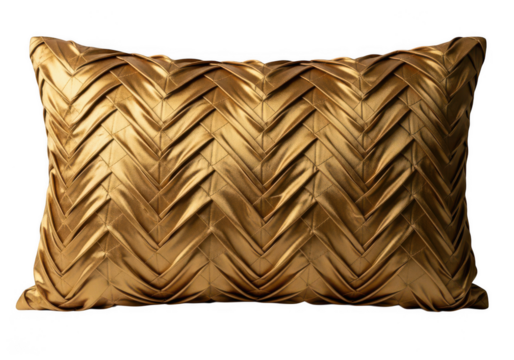 Luxurious textured gold pillow isolated on transparent background