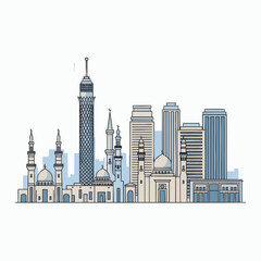 Cairo City Skyline with Famous Landmarks and Modern Buildings.