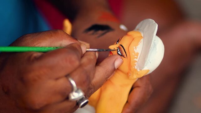 Making of goddess Durga Idol. These idols are made for Durga Puja at Kumartuli, the biggest Festival of Kolkata, West Bengal