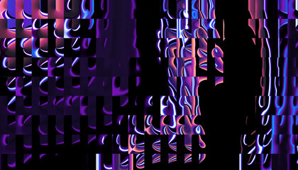 Abstract glitch art with vibrant purple and pink hues and distorted geometric patterns