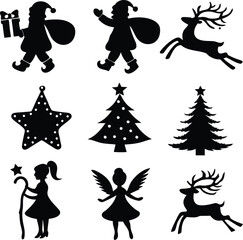 Christmas silhouette set featuring santa claus and festive elements