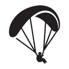 Black Parachute Icon with Person Silhouette on White Background