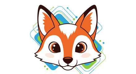 Fototapeta premium Cute cartoon fox face with big eyes and orange fur.