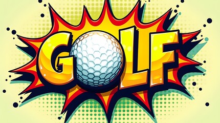 Comic bang explosion with bold expression text &ldquo;GOLF&rdquo; in dynamic comic book font