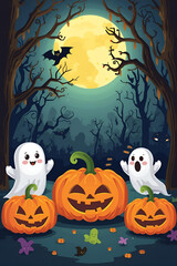 halloween background with pumpkin and bats
