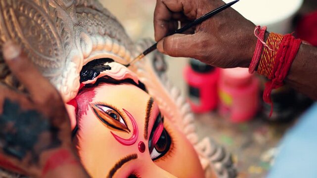 Making of goddess Durga Idol. These idols are made for Durga Puja at Kumartuli, the biggest festival of Kolkata, West Bengal