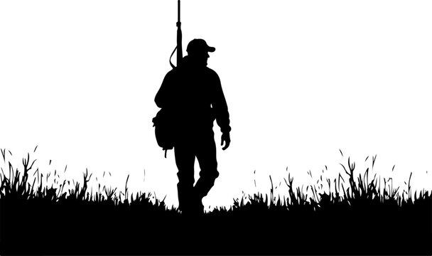 Hunter Silhouette with Rifle in Forest &ndash; Deer Stand Vector Illustration