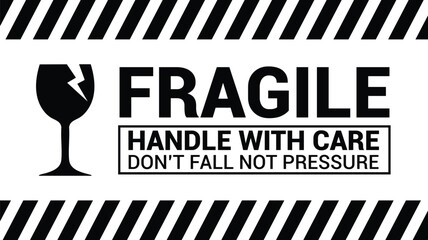 Fragile Handle Care Label – Shipping and Cargo Warning Sticker Design Vector for Boxes and Packaging. Vector.