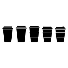 Diverse Coffee Cup Collection An Array of Styles and Sizes in Black and White Vector Silhouette Design