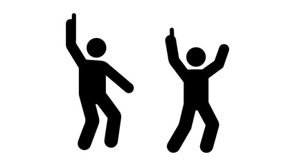 Joyful Stick Figures Dancing with Raised Arms Vector Illustration