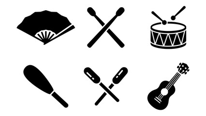 Musical Instruments Icon Set in Black Silhouette Style