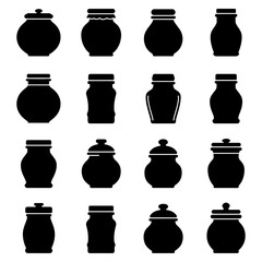 Collection of 16 Diverse Jar Silhouettes Design Elements for Packaging, Labels, and More