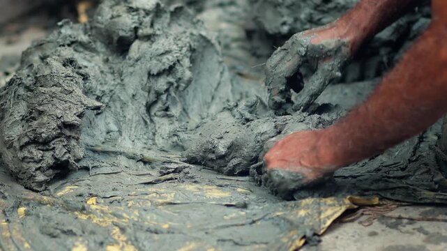 Clay of goddess Durga Idol. These idols are made Clay for Durga Puja at Kumartuli Kolkata
