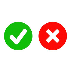 Obraz premium Green check mark and red cross symbols isolated on transparent background