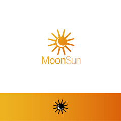 Minimalist Moon and Sun Combination Logo with two backgrounds. 