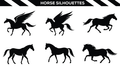 Set of  horse silhouettes vector illustration