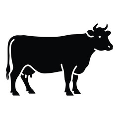 Silhouetted dairy cow standing profile view black shape icon farm animal livestock bovine silhouette