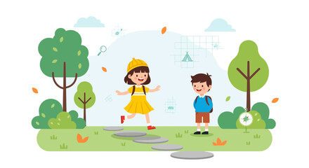 Children Having Fun Outdoors on a Trail with Trees and Foliage During Daytime