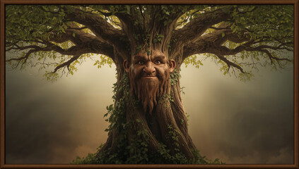 Artistic Tree with Human-like Features in Wood Frame