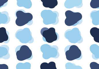 Seamless pattern of abstract blue shapes on a white background for textile art