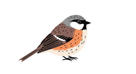 Obraz premium A small brown and grey bird with an orange chest and black eye stripe.