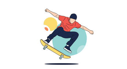 Obraz premium A person performs a skateboard trick in mid-air. 