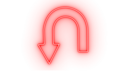 Red neon uturn arrow symbol isolated on transparent background