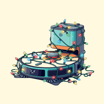 robot vacuum cleaner wrapped christmas lights clip art preview