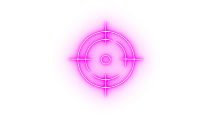 Pink neon crosshair reticle isolated on transparent background