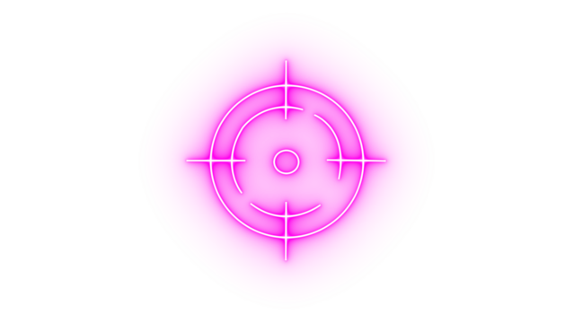 Pink neon crosshair reticle isolated on transparent background