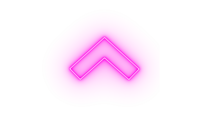 Pink neon chevron pointing up isolated on transparent background