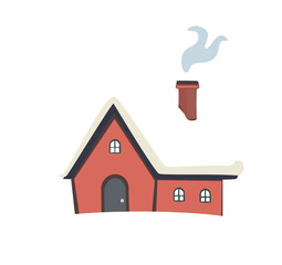 Collection of cozy Christmas house vector illustrations with snow roofs, pine trees, and smoking chimneys. Perfect for holiday cards, posters, prints, winter decorations, and festive seasonal designs.