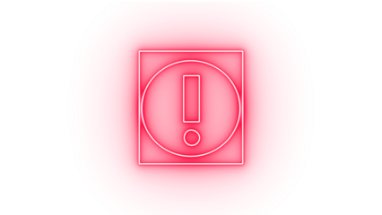 Pink neon exclamation mark in square isolated on transparent background