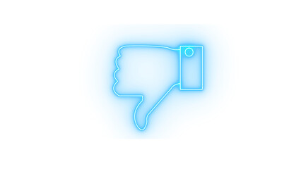 Blue neon thumbs down icon isolated on transparent background, symbolizing disapproval or negative feedback