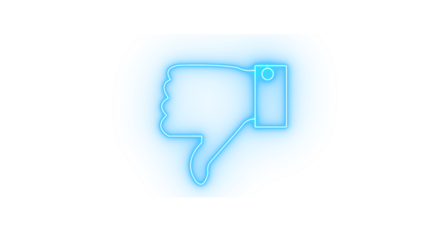Blue neon thumbs down icon isolated on transparent background, symbolizing disapproval or negative feedback