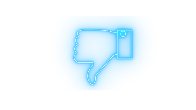 Blue neon thumbs down icon isolated on transparent background, symbolizing disapproval or negative feedback
