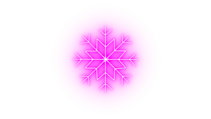 A pink neon snowflake symbol isolated on transparent background, representing winter and cold beauty