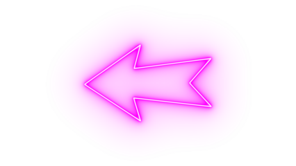 Pink neon arrow pointing left isolated on transparent background
