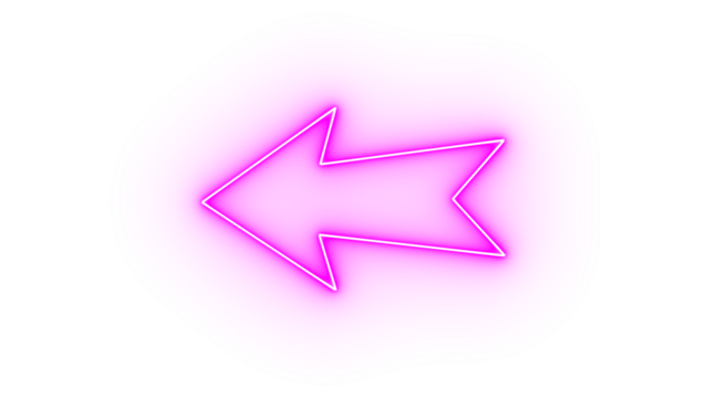 Pink neon arrow pointing left isolated on transparent background