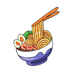  Japanese Ramen Bowl with Chopsticks Hand Drawing Illustration