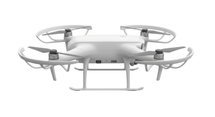Isolated white quadcopter unmanned aerial vehicle with guards on minimalist style