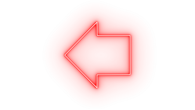 Red neon arrow pointing left isolated on transparent background